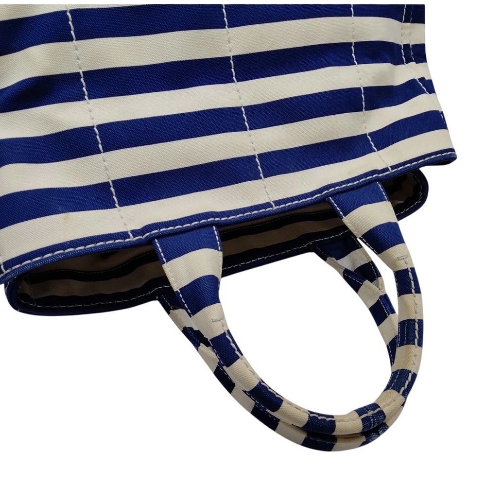 Prada Striped Blue & White Printed Canvas Large Canapa Tote Bag Auth - Picture 3 of 15